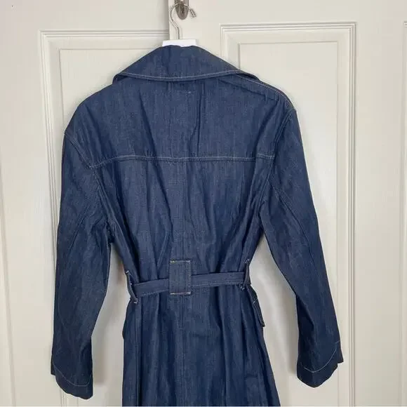 Banana Republic Dark Denim Long Trench Coat Dark Rinse Modern Classic NWT Sz S - Picture 8 of 11